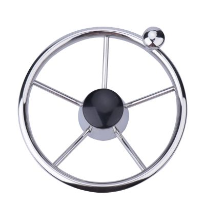 Boat Steering Wheel, 11 inch Stainless Steel Marine Steering Wheel Adapter Fit 3/4 inch Tapered Shaft, 5 Spoke Destroyer Style with Control Knob and Center Cap for Boats, Yachts, Pontoon Boats