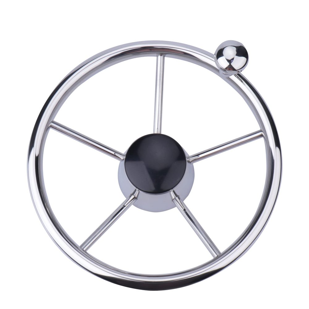 Boat Steering Wheel, 11 inch Stainless Steel Marine Steering Wheel Adapter Fit 3/4 inch Tapered Shaft, 5 Spoke Destroyer Style with Control Knob and Center Cap for Boats, Yachts, Pontoon Boats