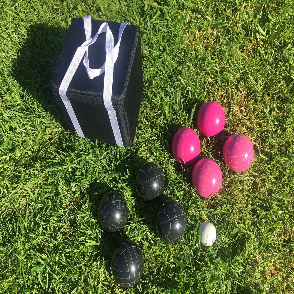 BuyBocceBalls Listing - Unique Bocce Set - 107mm with Black and Pink Balls, Black Bag