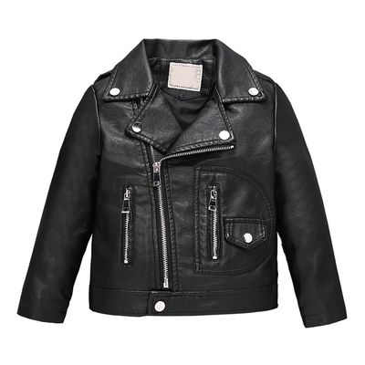 Echinodon Girls' Faux Leather Jacket Children Motorcycle Zipper Jacket Leather Coats Black 100