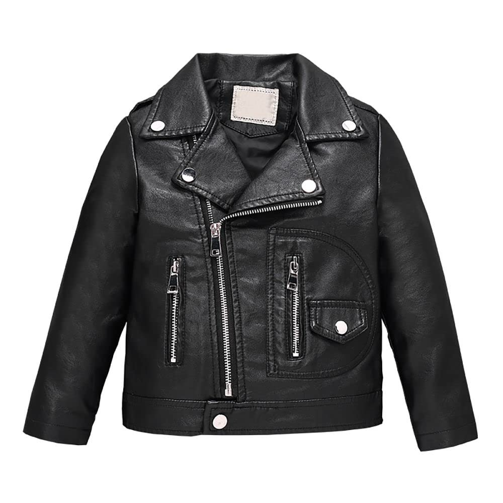 Echinodon Girls' Faux Leather Jacket Children Motorcycle Zipper Jacket Leather Coats Black 100