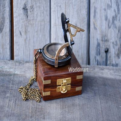 WORLDMART Engraved Nautical Compass, Personalized Compass, Mens Gift, Groomsmen Gift, Wedding Gift, Hiking Gift, Corporate Gift, Engraved Gift. (Compass with Wooden Box)