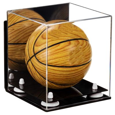 Better Display Cases Acrylic Mini - Miniature (not Full Size) Basketball Display Case with Mirror, White Risers, Wall Mount and Black Base (B03)