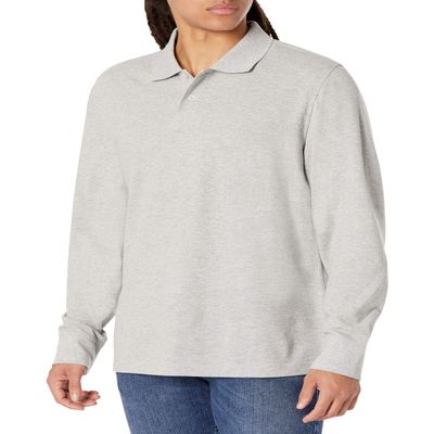 Amazon Essentials Men's Regular-Fit Long-Sleeve Pique Polo, Light Grey Heather, Small