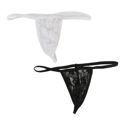 4UFIT Men's Transparent Thong Underwear Comfty Lace Pouch Underwear Black/White