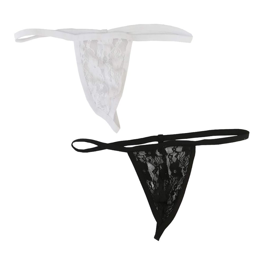 4UFIT Men's Transparent Thong Underwear Comfty Lace Pouch Underwear Black/White