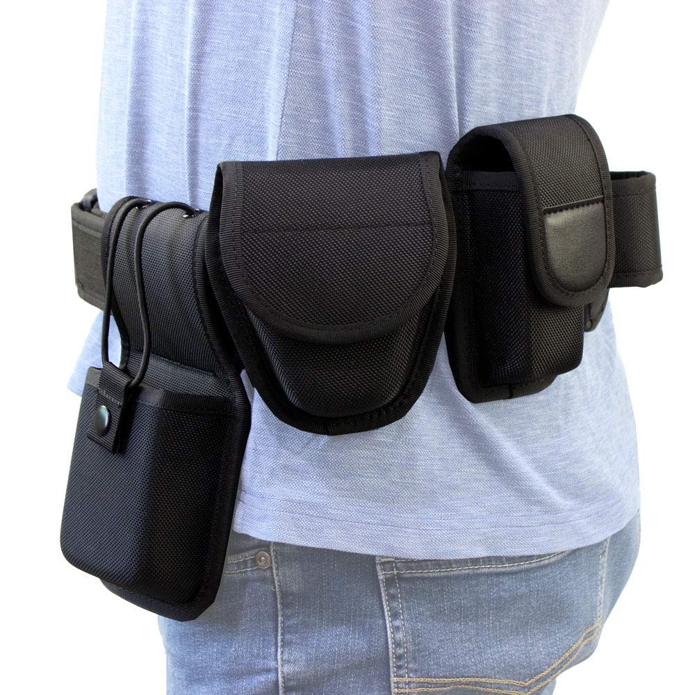 ROCOTACTICAL 5-in-1 Police Duty Web Belt Kit with Duty Belt, Universal Radio Pouch, Handcuff Case, MK3 Pouch &Light Holder, Security Modular Law Enforcement Duty Belt with Pouches (Large 40"-44")