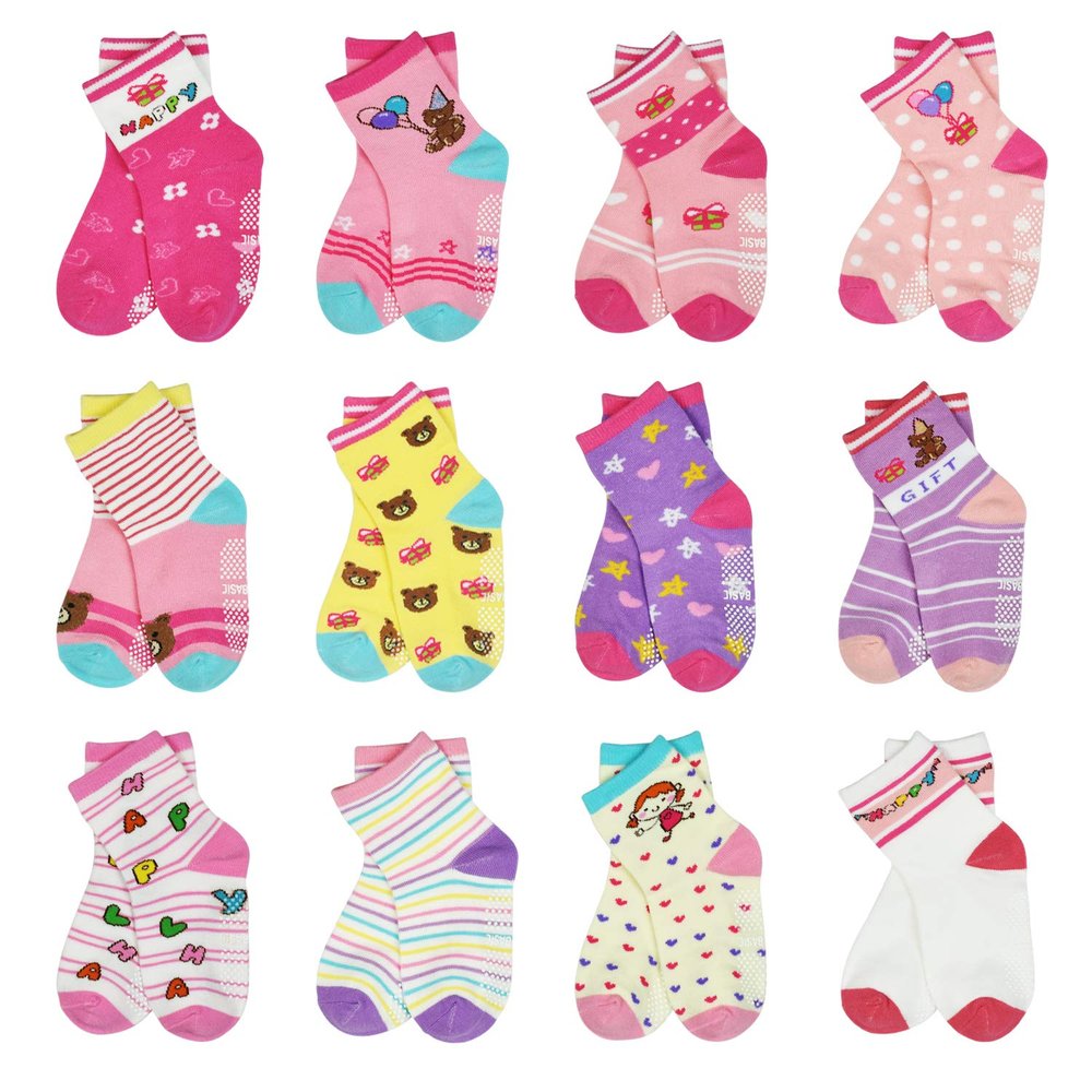 SkiBeaut Toddler Gilr Socks, Non Slip Kids Gripper Boys Grips Socks Girls Grippy Toddlers Socks for 12-36 Months 1-3 Years Old,12 Pairs
