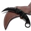 KIASLORE Camping EDC Tools Outdoor Survival Claw Tactical Teeth Knife Double Edged Sharp Fixed Blade Karambit Back Serrated Edge Blade G10 Handle with Sheath (Black Stonewashed - Leather Sheath) view 1
