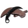 KIASLORE Camping EDC Tools Outdoor Survival Claw Tactical Teeth Knife Double Edged Sharp Fixed Blade Karambit Back Serrated Edge Blade G10 Handle with Sheath (Black Stonewashed - Leather Sheath) view 2