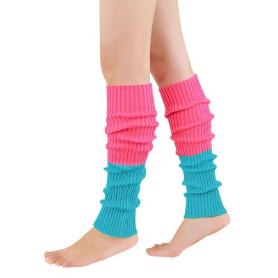American Trends Leg Warmers for Women Girls 80s Ribbed Leg Warmer for Neon Party Knitted Fall Winter Sports Socks (one size, 1 Pack Rose & Blue)