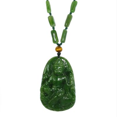 2.8" China Certified Nature Hetian Nephrite Jade Blessing Kwan-yin Hand Carved Necklace Pendant 5024