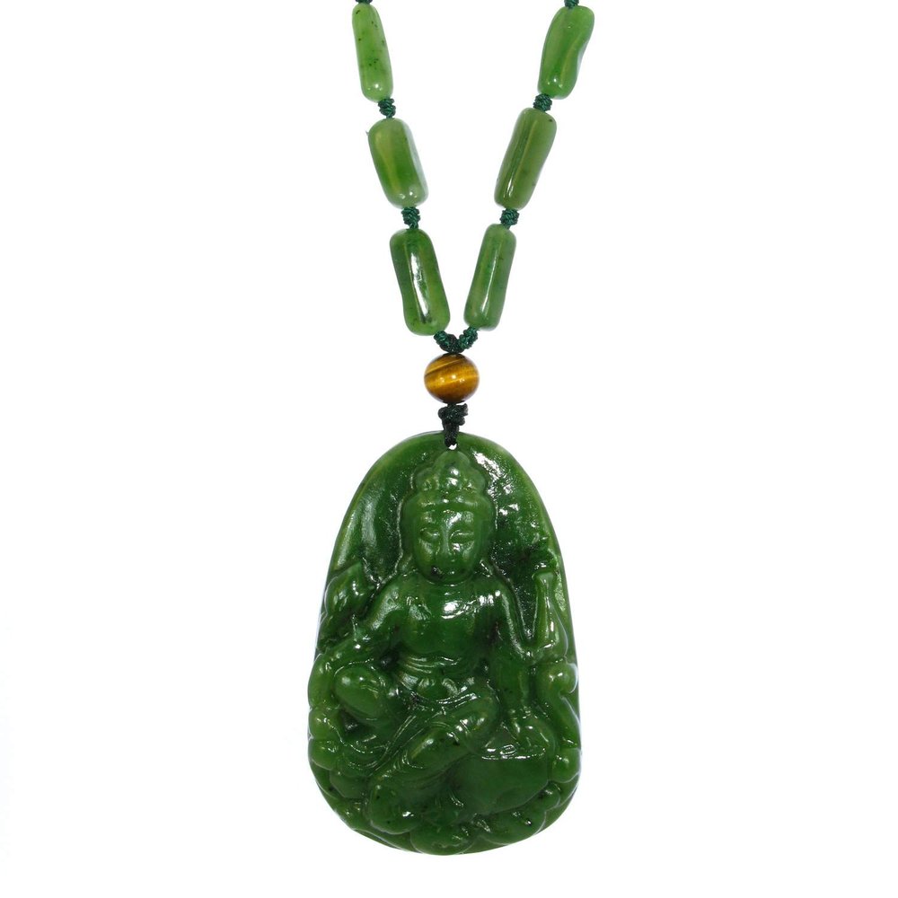 2.8" China Certified Nature Hetian Nephrite Jade Blessing Kwan-yin Hand Carved Necklace Pendant 5024