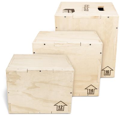 GoSports Fitness Launch Box 3-in-1 Adjustable Height Wood Plyo Jump Box for Exercises of All Skill Levels