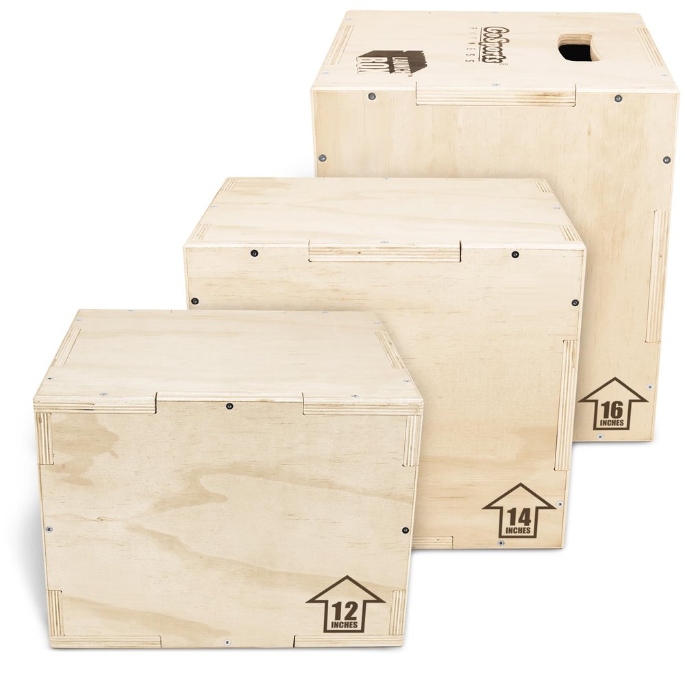 GoSports Fitness Launch Box 3-in-1 Adjustable Height Wood Plyo Jump Box for Exercises of All Skill Levels