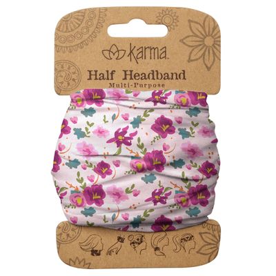 Karma Pink Floral Headband for Women - Medium - Fabric Headband and Stretchy Hair Scarf - Pink