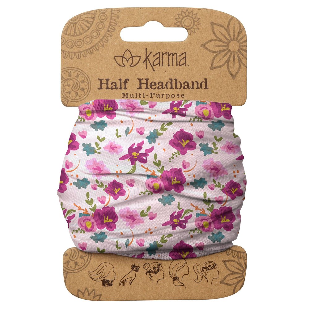 Karma Pink Floral Headband for Women - Medium - Fabric Headband and Stretchy Hair Scarf - Pink
