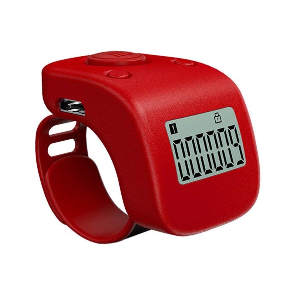 KANGneei Finger Counter,Mini Rechargeable Digital LCD Electronic Finger Ring Hand Tally Counter Six/6 Digit Buddha Beads/Prayer Counter Clicker Red