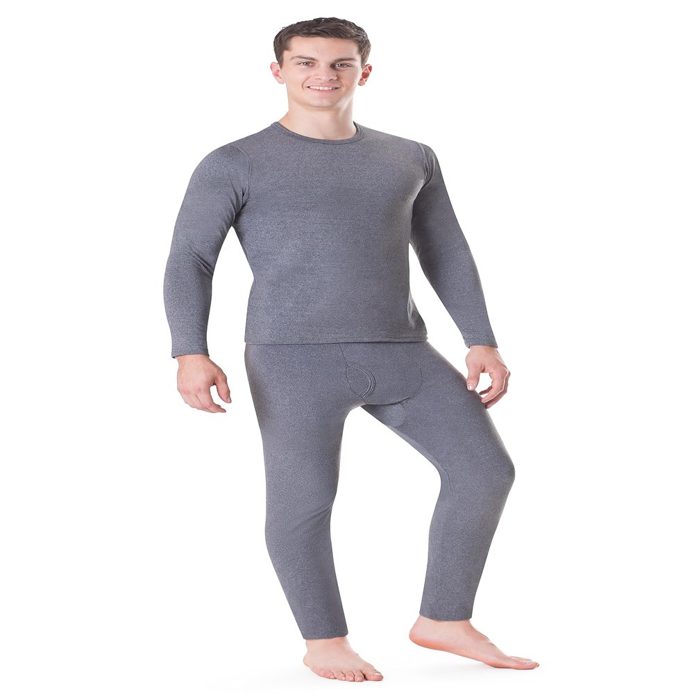 Rocky Thermal Underwear Men Long Johns Men Thermal Underwear Thermals Mens Base Layer Mens Thermals Top and Bottom Set (Melange Grey, Large, Standard Weight - 185 GSM, One Pack)