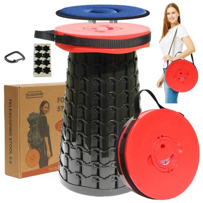 ALEVMOOM 2026 Upgraded XXL 19.7" Collapsible Stool with Cushion, 1000lbs Max Weight Heavy Duty Portable Telescoping Stool, Retractable Seat Folding Chair for Camping Fishing Hiking(Red-XXL)