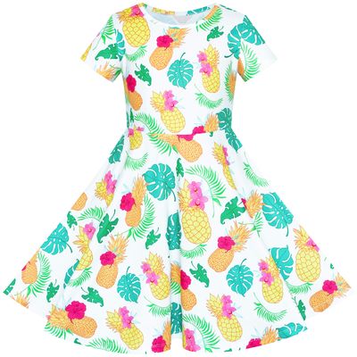 Sunny Fashion Girls Dress Hawaii Style Pineapple Leave Casual Colorful Sundress Size 6