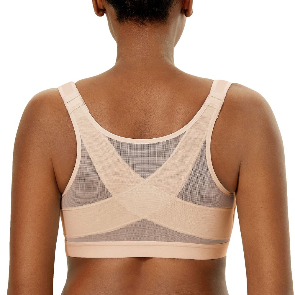 DELIMIRA Women's Front Closure Posture Wireless Back Support Full Coverage Bra Oatmeal Heather 42E