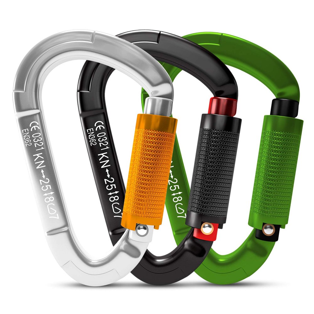 FVW 25KN Heavy Duty Climbing Carabiners, 3 Pack UIAA Certified Auto Locking Rock Climbing Carabiners Clips for Hammocks, Swing, Locking Dog Leash and Harness, Camping, Hiking & Utility (Mix Color)
