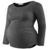 Maternity Shirt Long Sleeve Basic Top Ruch Sides Bodycon Tshirt for Pregnant Women Charcoal Gray M view 1
