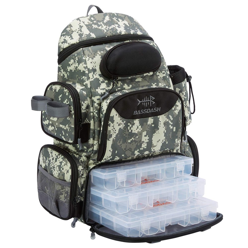 BASSDASH Fishing Tackle Backpack Water Resistant Tactical Bag Soft Tackle Box with Rod Holder and Protective Rain Cover