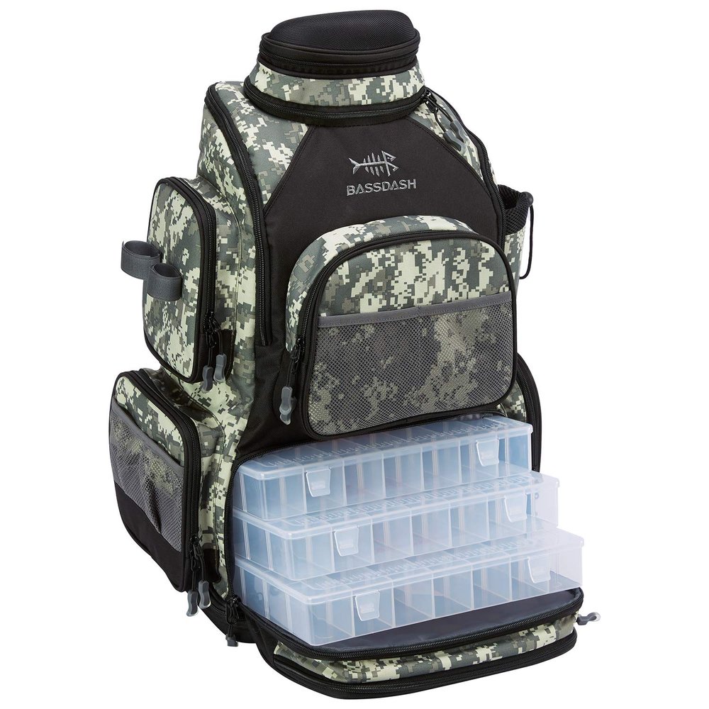 BASSDASH Fishing Tackle Backpack Water Resistant Tactical Bag Soft Tackle Box with Rod Holder and Protective Rain Cover