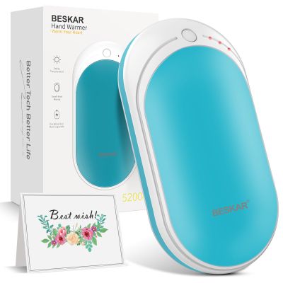BESKAR Rechargeable Hand Warmer, 5200mAh Electric Hand Heater, Double-Sided Heating, USB Quick Charge, Portable Pocket Hand Warmer for Outdoor, Golf, Raynauds - Winter Warm Gift