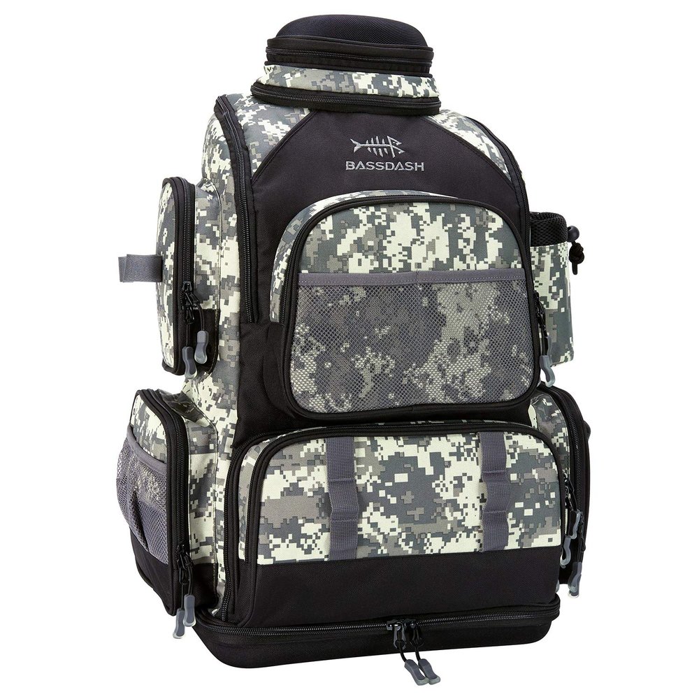 BASSDASH Fishing Tackle Backpack Water Resistant Tactical Bag Soft Tackle Box with Rod Holder and Protective Rain Cover
