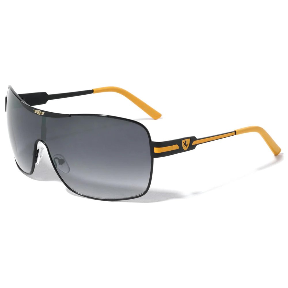 Khan Wrap Around Shield Aviator One Piece Gradient Lens Sunglasses (Black & Yellow Frame, Black Gradient Lens)
