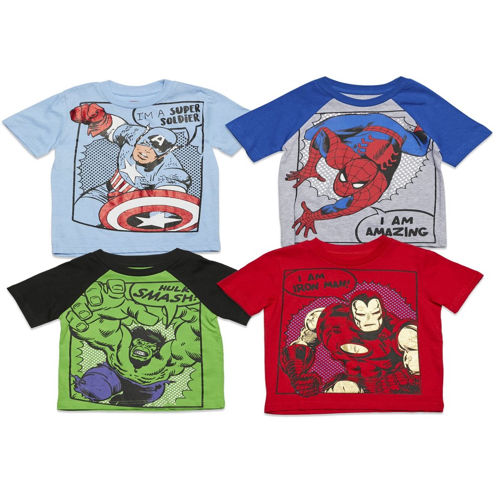 Marvel Avengers Little Boys' 4-Pack Short Sleeve T-Shirts Blue Grey 7-8