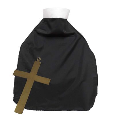 Black & White Catholic Priest Costume Collar w/Giant Gold Cross Set