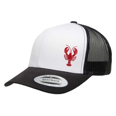 Love Sketches Embroidered Lobster Trucker Snapback Cap Mesh Back Men and Women (Black/White/Black-red)