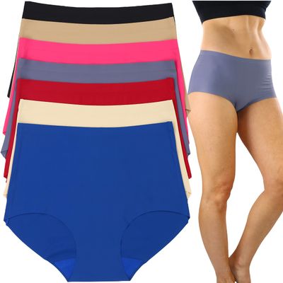 ToBeInStyle Women's 6 Pack High Waisted Seamless Basic Laser Cut Panties - Vibrant - Large