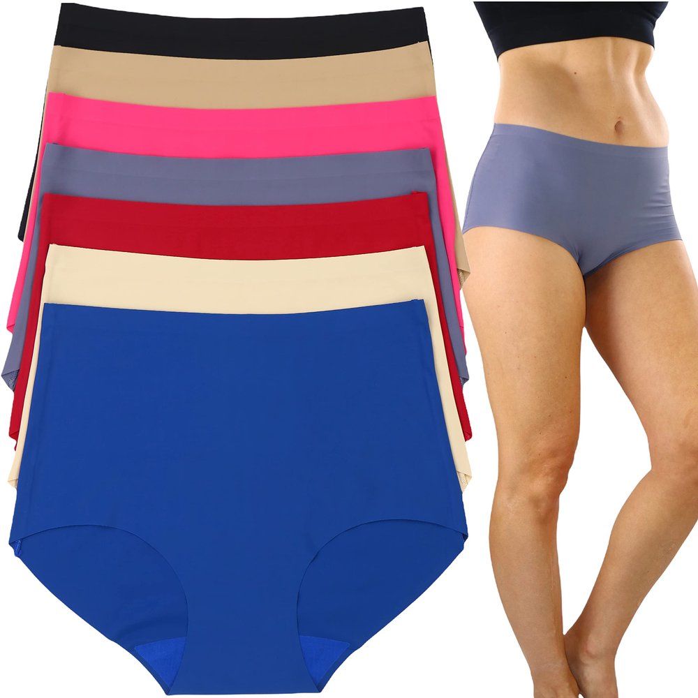 ToBeInStyle Women's 6 Pack High Waisted Seamless Basic Laser Cut Panties - Vibrant - Large
