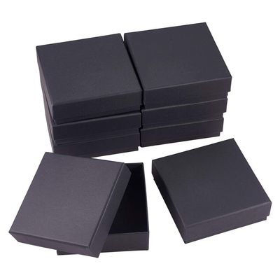 BENECREAT 8 Pack Black Cardboard Jewelry Ring Boxes 4.7x4.7x1.6 Kraft Paper Box Square Gift Box with Sponge for Bracelet Rings Storage and Display