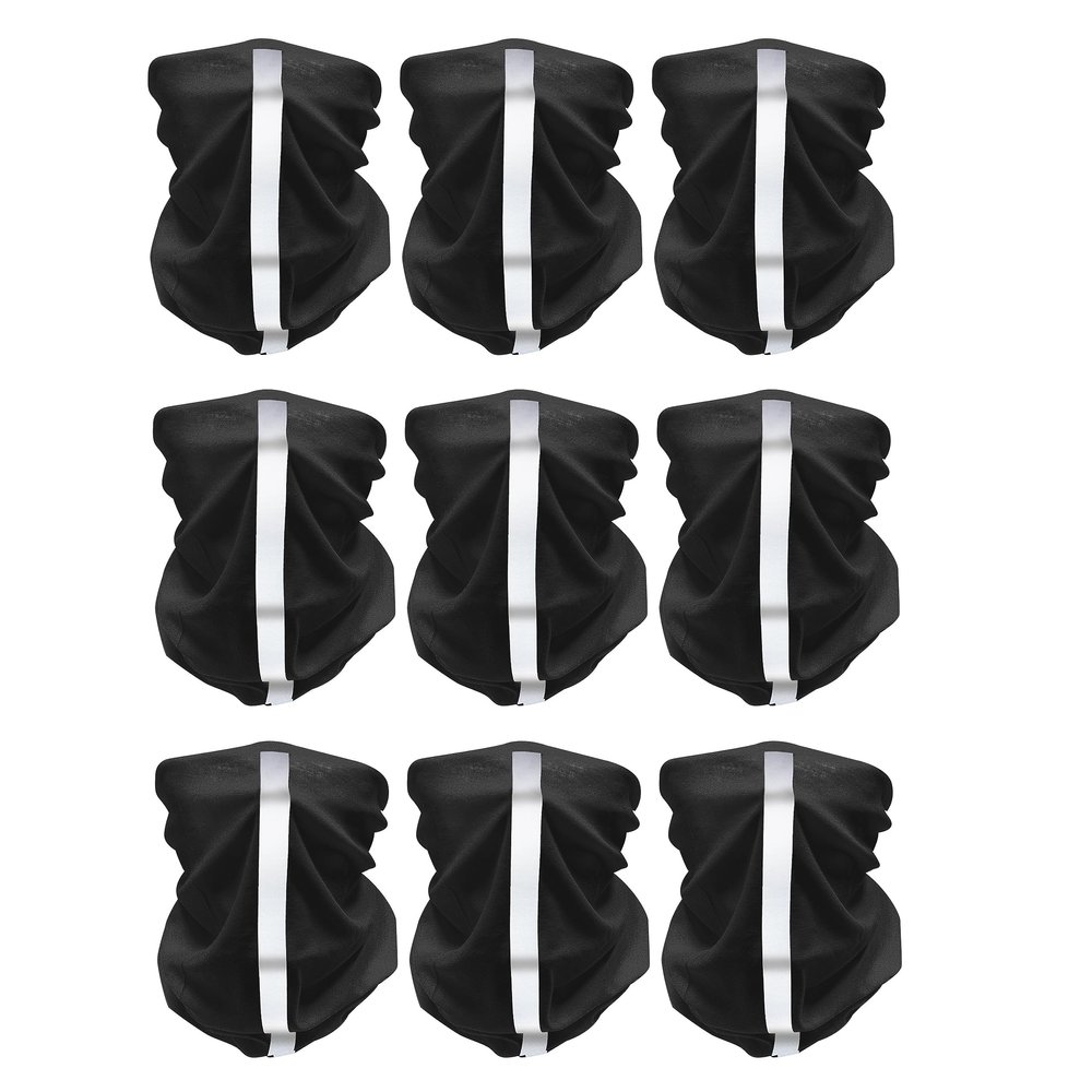 9 Pcs Reflective Bandana Face Mask hi vis Neck Gaiter for men women, Scarf Headbands Balaclava Headwear Tube Windproof Seamless Face Cover Black