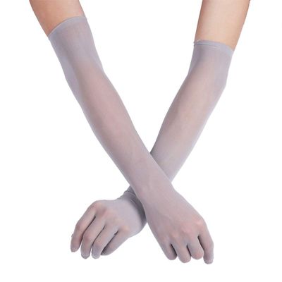 TSSOE Women Adult Sexy Mesh See Through Full Finger Long Gloves Sheer Opera Gloves Party Fancy Costume Accessory Grey Mesh One Size
