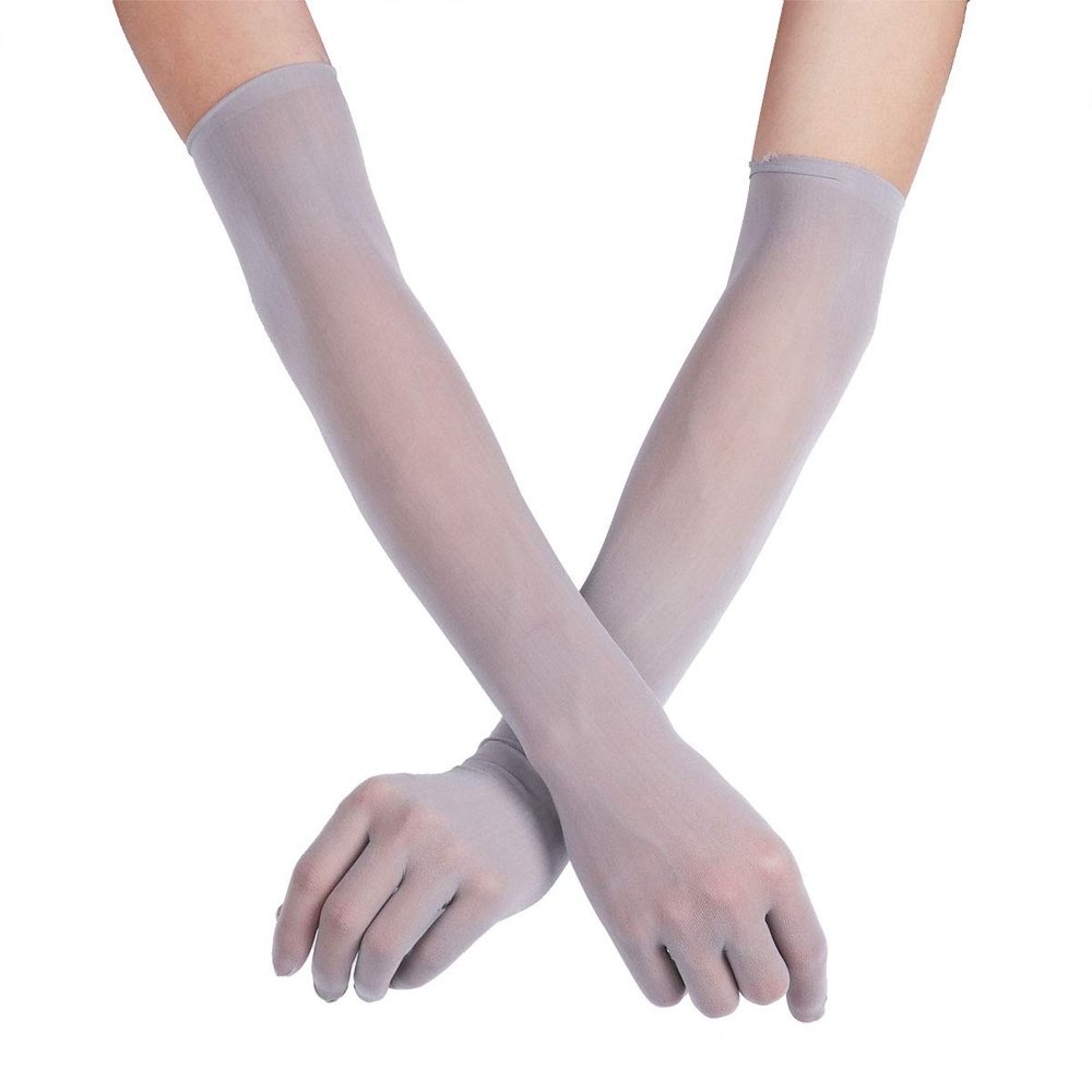 TSSOE Women Adult Sexy Mesh See Through Full Finger Long Gloves Sheer Opera Gloves Party Fancy Costume Accessory Grey Mesh One Size