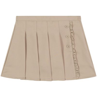 Nautica Girl's School Uniform Pleated Pull-on Scooter Skirt with Undershorts, Knit Waistband, Khaki Ruffle, 4