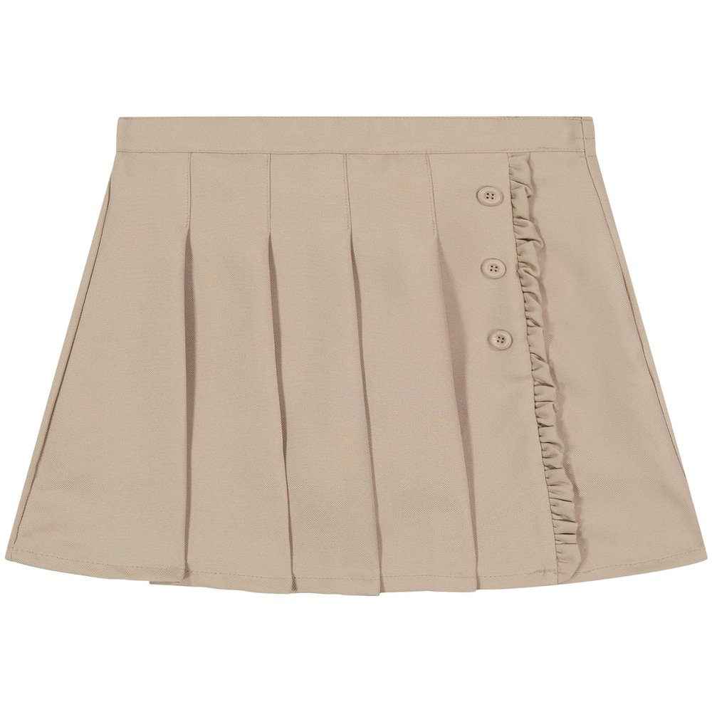 Nautica Girl's School Uniform Pleated Pull-on Scooter Skirt with Undershorts, Knit Waistband, Khaki Ruffle, 4