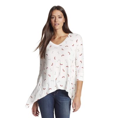 Skinnygirl Women's Lanie Sharkbite Long Sleeve Top, Animal Trace Antique Olive, Small