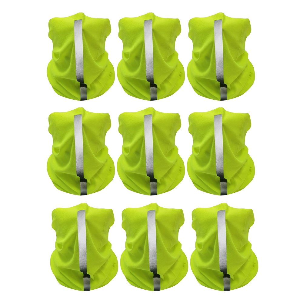 9 Pcs Reflective Bandana Face Mask hi vis Neck Gaiter for men women, Scarf Headbands Balaclava Headwear buff Tube Windproof Seamless Face Cover Green