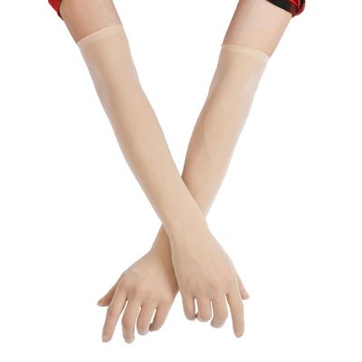 TSSOE Women Adult Sexy Mesh See Through Full Finger Long Gloves Sheer Opera Gloves Party Fancy Costume Accessory Nude Mesh One Size