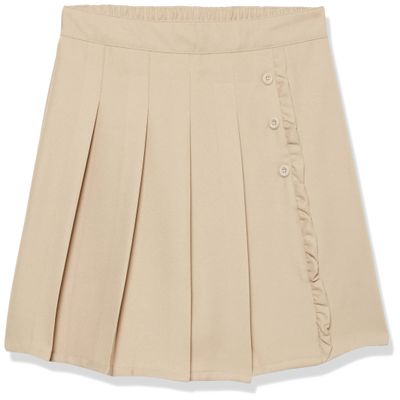 Nautica Girl's School Uniform Pleated Pull-on Scooter Skirt with Undershorts, Knit Waistband, Khaki Ruffle, 6X