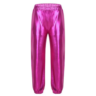 Kaerm Kids Girls Metallic Hip Hop Street Dance Leggings Trousers Workout Sports Active Jogger Pants Performance Rose_Red 8