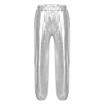 Kaerm Kids Girls Metallic Hip Hop Street Dance Leggings Trousers Workout Sports Active Jogger Pants Performance Silver 8
